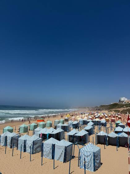 Striped beach tents on Santa Cruz beach